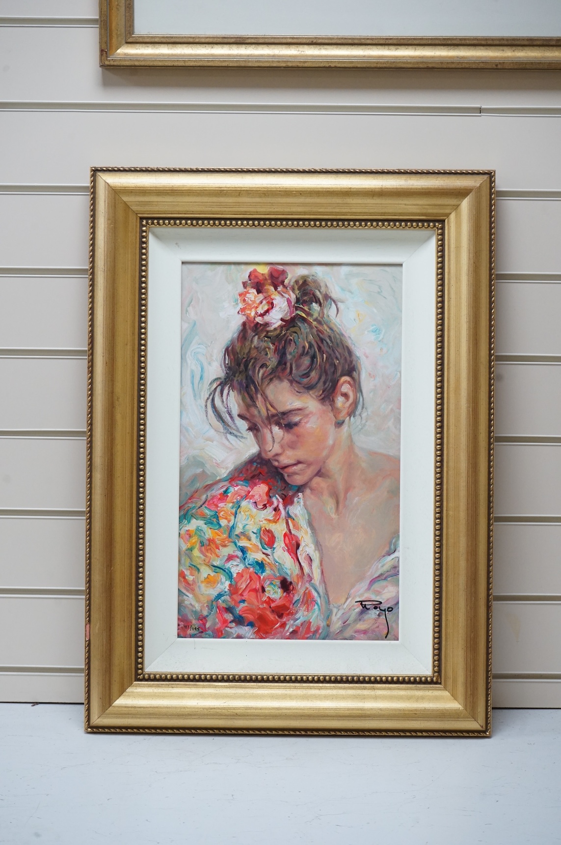 Royo (Spanish, b.1941), limited edition giclée print, Portrait of a lady, signed and numbered 41/195, 45 x 27cm, gilt framed